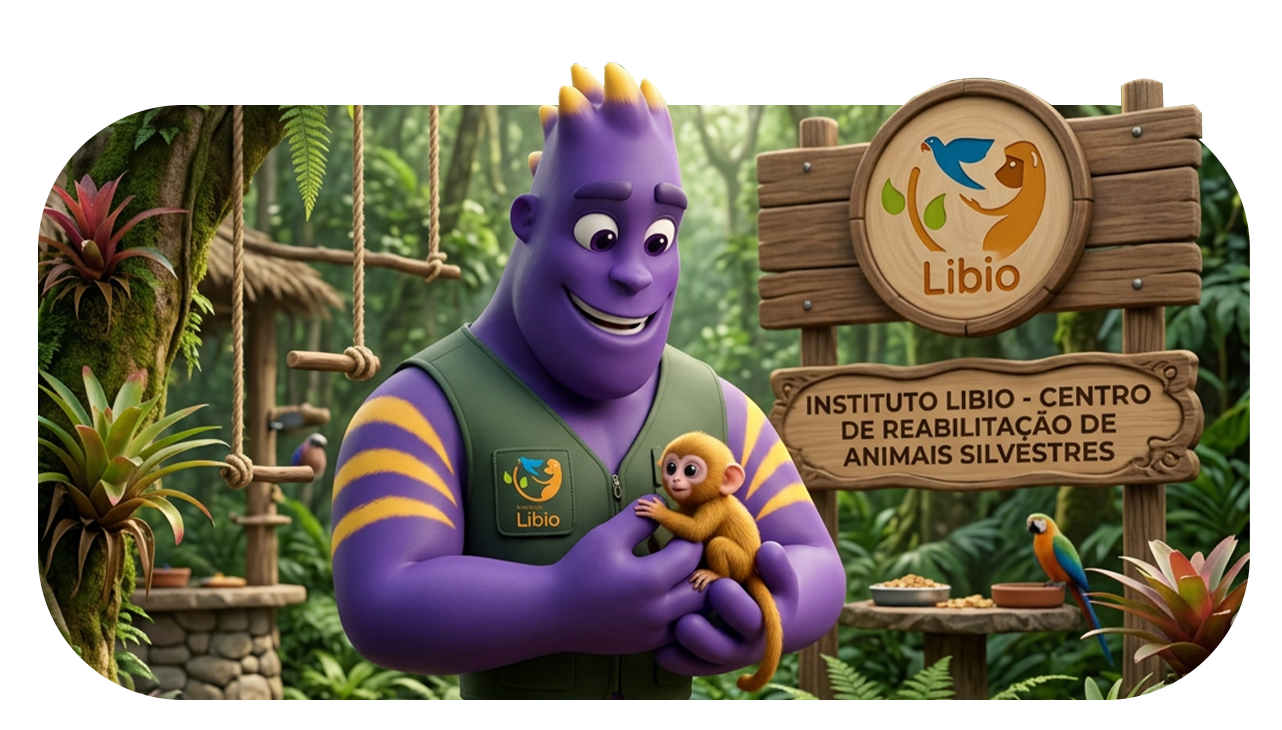 Mascote da Boon cuidando de um macaco no Instituto Libio